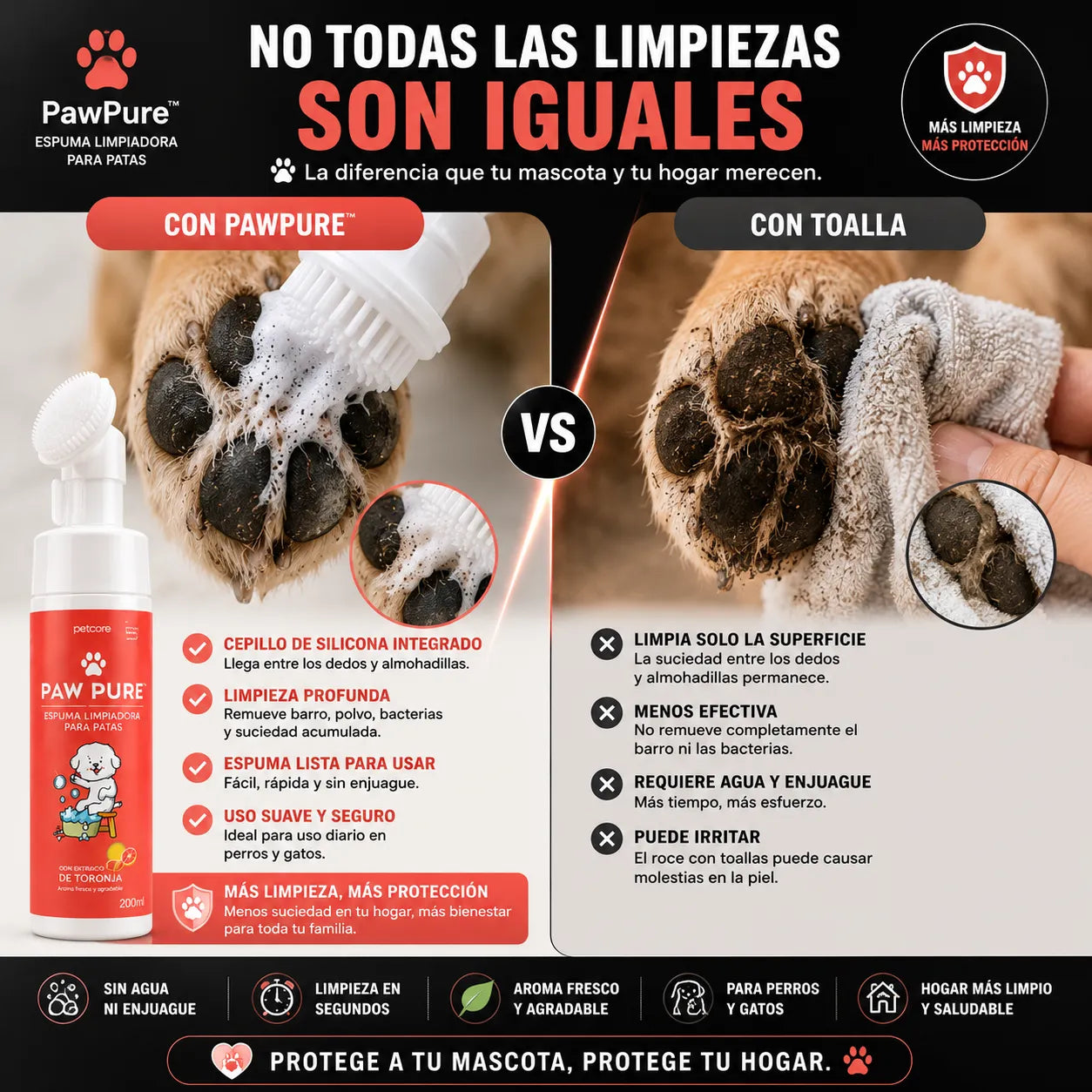 PawPure™ Espuma Limpiadora para Patas