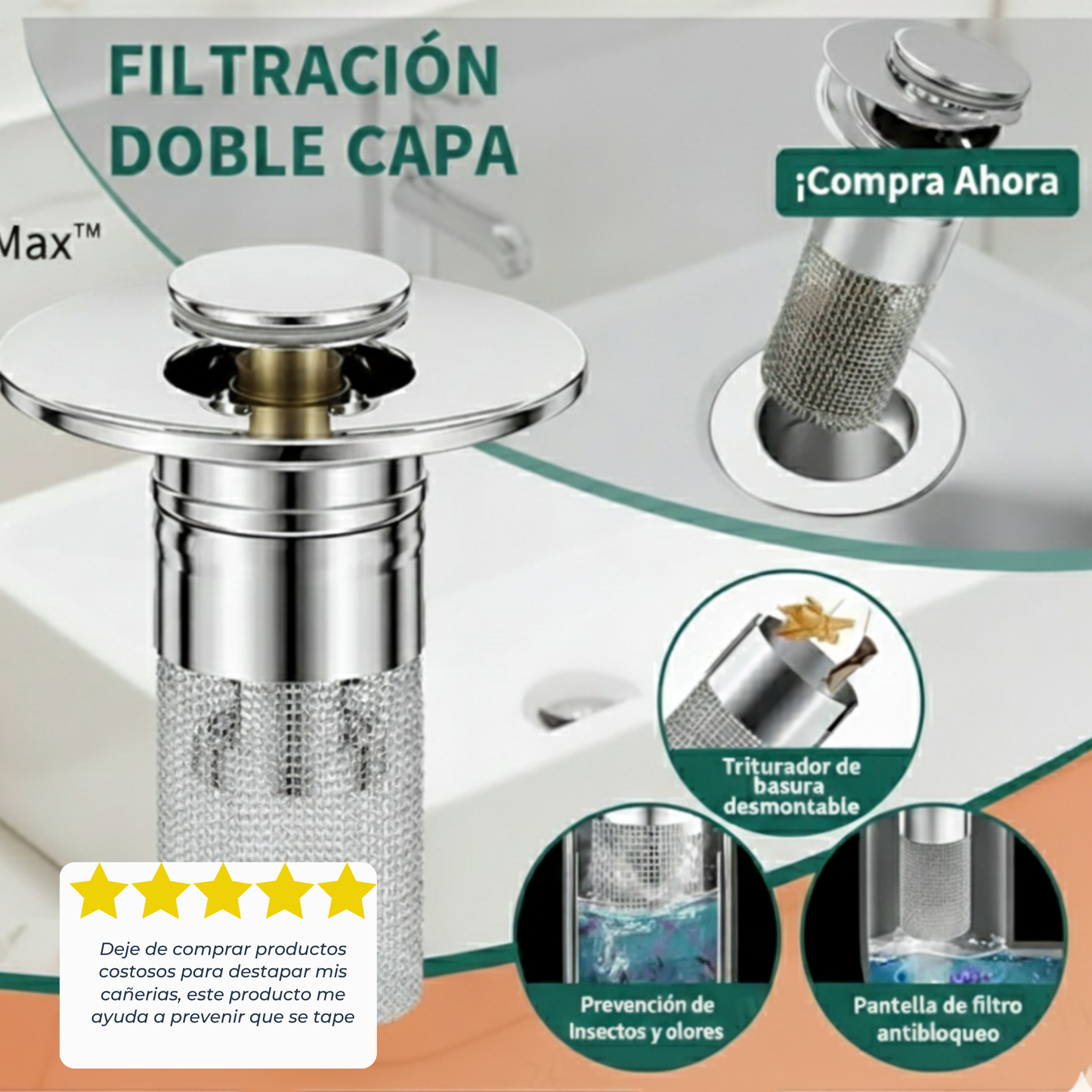 Tapón Filtro de Drenaje para Baño 🧼 + Envío Gratis