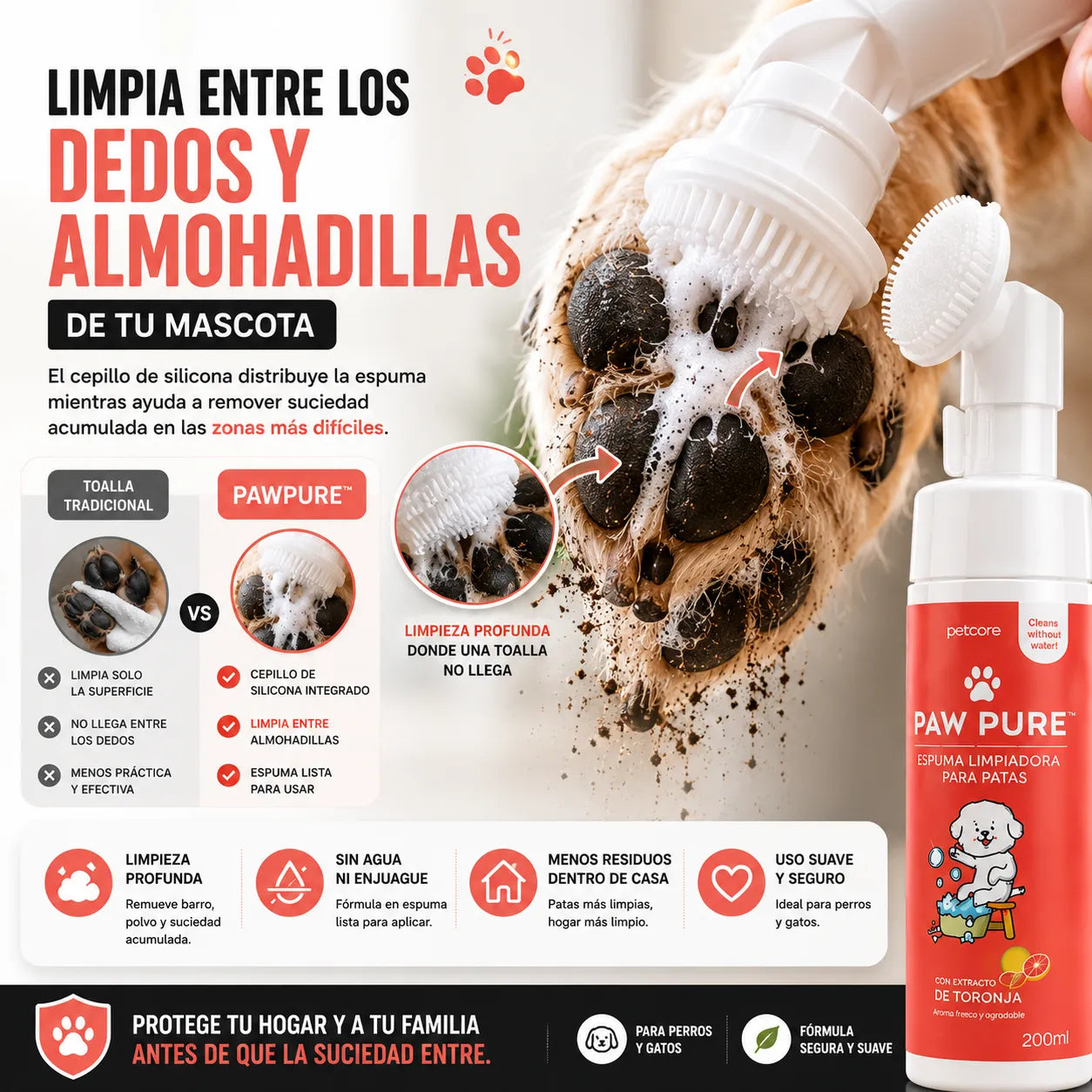 PawPure™ Espuma Limpiadora para Patas
